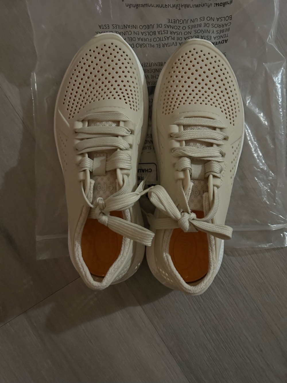 Cream Croc Perforated Knit Lace-Up Sneakers